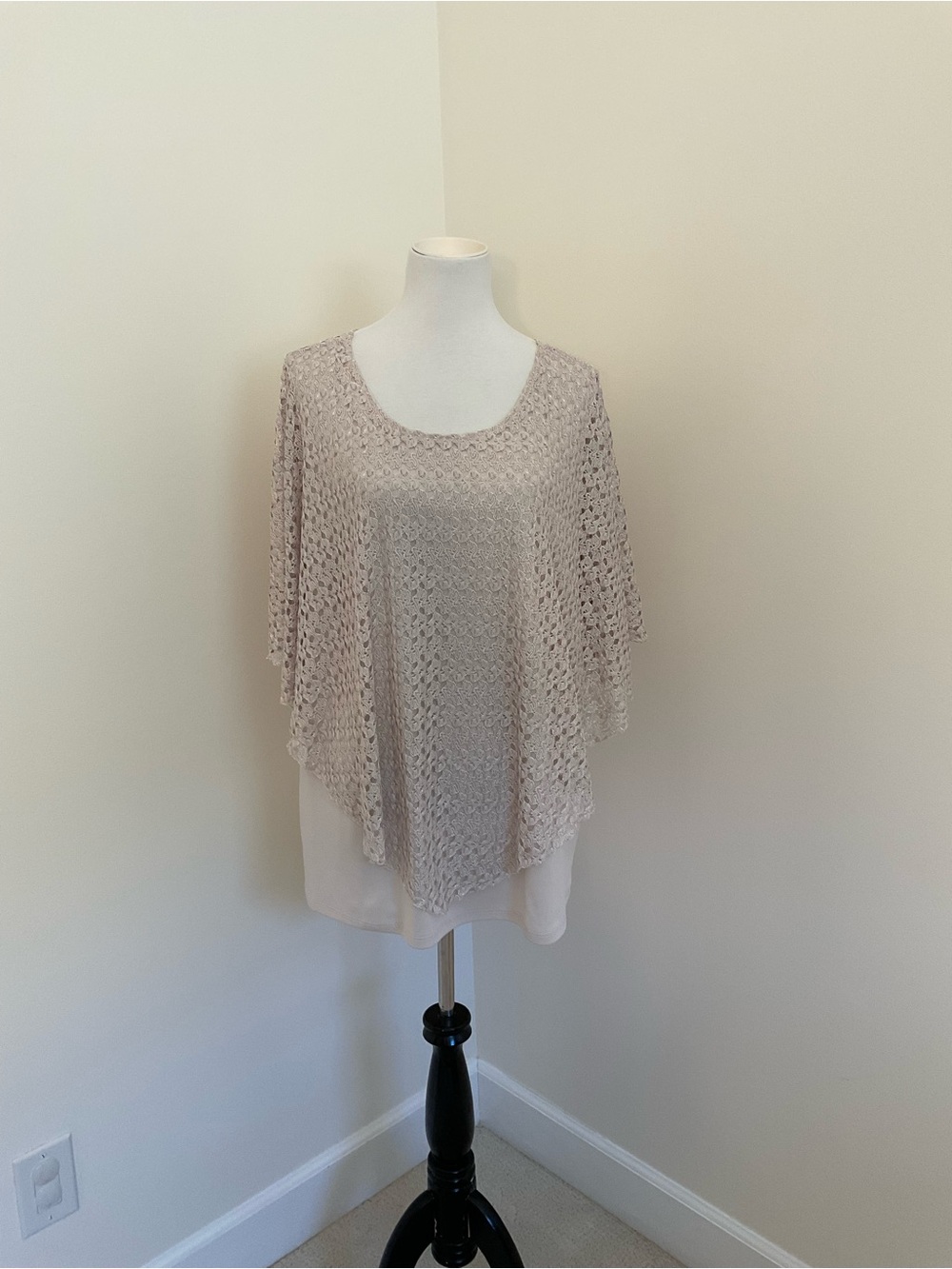 Mandy Evans Crochet Lace Openwork Top in Light Taupe